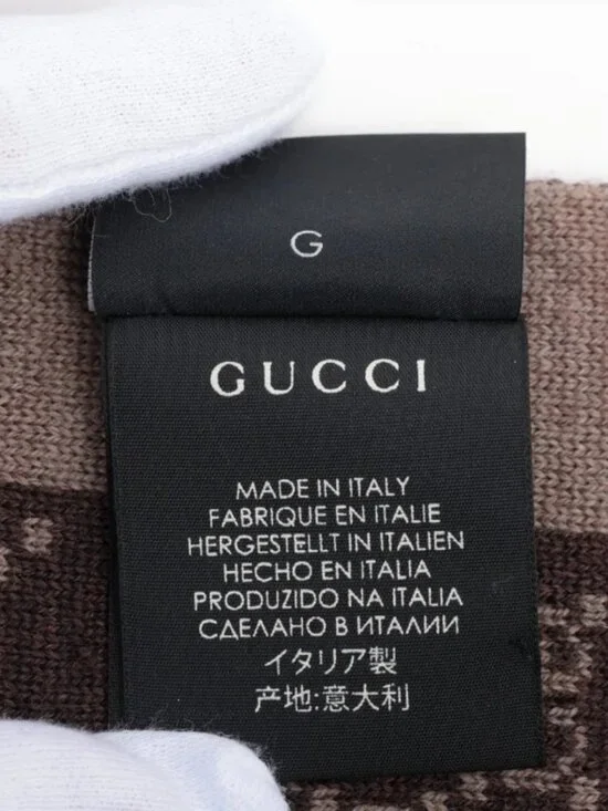 Gucci GG Logo Wool Scarf Brown - Picture 3 of 4